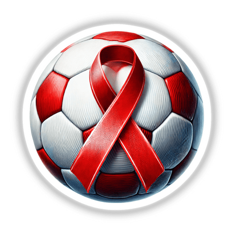 Red Ribbon Soccer Ball with a decorative red ribbon wrapped around it, available as stickers or digital artwork from Decal Venue.