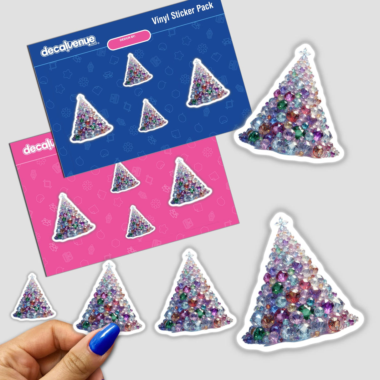 Gemstone Christmas Tree sticker featuring a vibrant design with triangles and colorful gems, available as a sticker or digital artwork from Decal Venue.