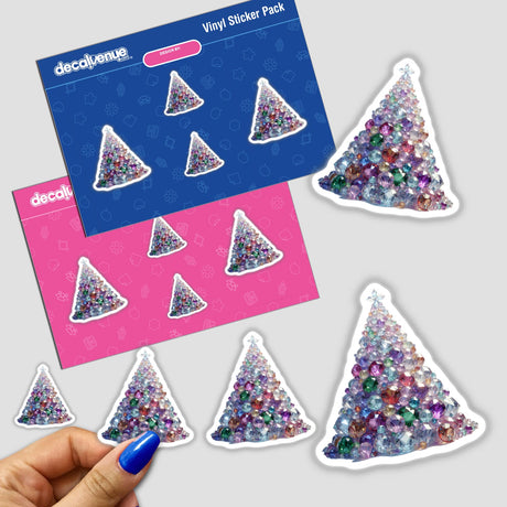 Gemstone Christmas Tree sticker featuring a vibrant design with triangles and colorful gems, available as a sticker or digital artwork from Decal Venue.