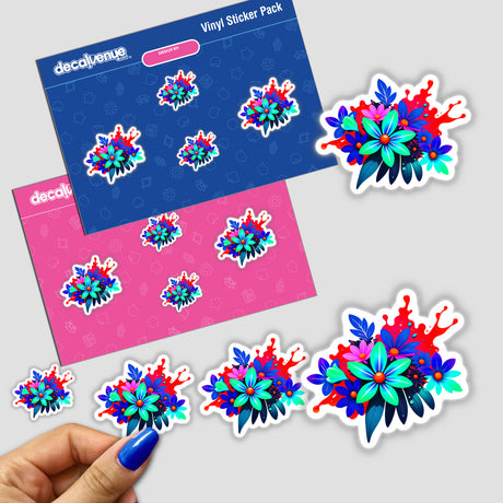 Colorful Spring Flowers sticker featuring vibrant floral designs, showcasing detailed flowers and leaves. Available as a sticker or digital artwork, perfect for adding a touch of nature-inspired beauty.