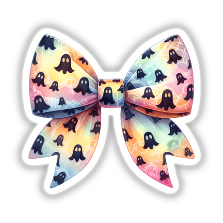 Ghost Pattern Coquette Bow adorned with black ghost illustrations, available as stickers or digital artwork from Decal Venue.