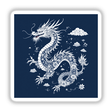 Chinoiserie Dragon: Intricate illustration of a white dragon adorned with flowers, available as stickers or digital artwork. Perfect for adding an artistic touch to your collection from Decal Venue.