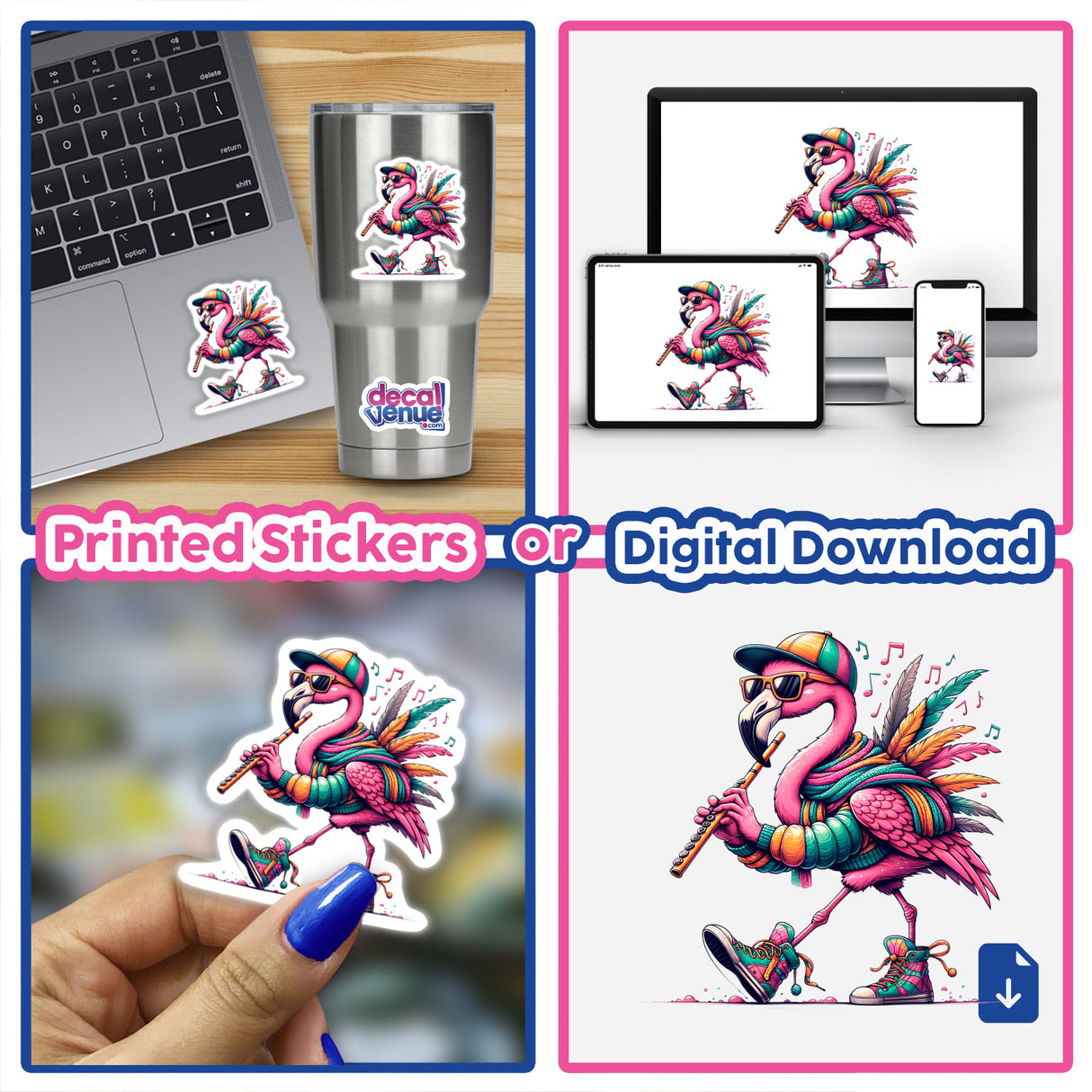 Stylish Flamingo Playing the Flute