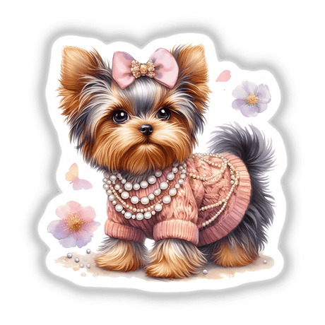Pink Sweater and Pearls Yorkie Dog