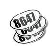 FDT Oval Vinyl Bumper Stickers (3 Pack) featuring a stack of numbered, circular decals, designed for versatile application on smooth surfaces with high-definition, durable vinyl for outdoor use.