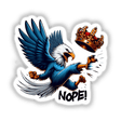 Nope No Kings American Bald Eagle cartoon features an eagle kicking a crown, available as stickers or digital artwork, embodying Decal Venue's unique graphic design offerings.