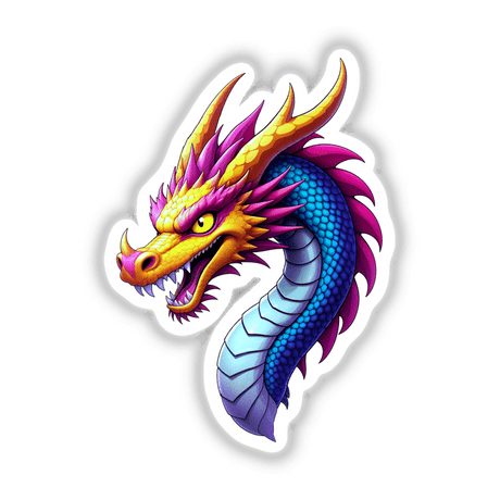 A Cool Fantasy Dragon cartoon, showcasing intricate design, available as stickers or digital artwork, perfect for fans of unique vinyl art from Decal Venue.