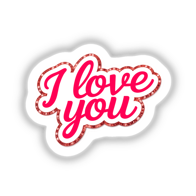 Sticker titled I Love You featuring bold, stylized letters on a white background. Available as a vibrant sticker or digital artwork from Decal Venue, known for unique graphic designs.