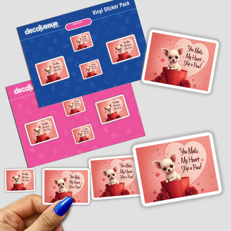 Chihuahua Sticker and Clipart with Commercial Rights – Cute Dog Valentine’s Day Design featuring a cartoon Chihuahua in a red box, available as a sticker or digital artwork from Decal Venue.
