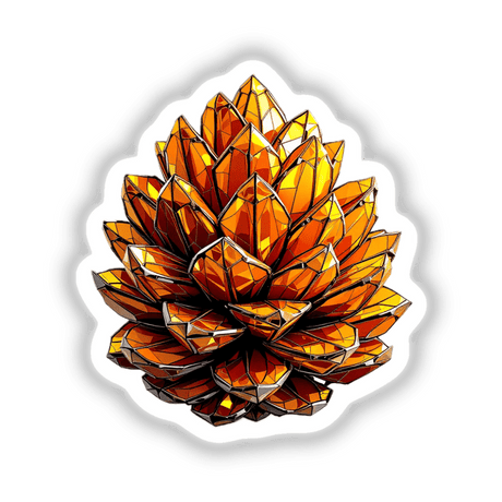 Pine cone Stained Glass Style sticker or digital artwork, featuring a gold pine cone adorned with crystal-like details, reflecting Decal Venue's unique design focus.