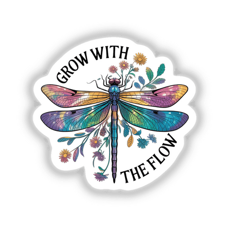 Dragonfly quote sticker featuring intricate art of a dragonfly amidst floral motifs, available as a sticker or digital artwork from Decal Venue.
