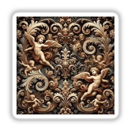 Baroque Fractals - Classical Motifs with Recursive Designs featuring intricate angels and child statues, available as stickers or digital artwork.