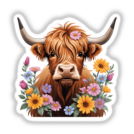 Highland Cow Portrait Floral Accents PA59