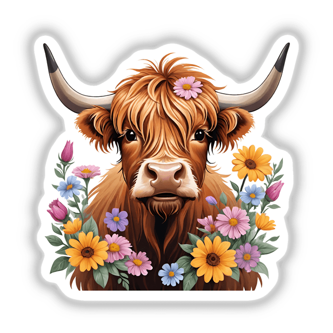 Highland Cow Portrait Floral Accents PA59