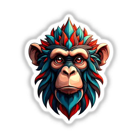 A Cool Monkey King cartoon illustration featuring a red-eyed monkey face, available as a sticker or digital artwork from Decal Venue.