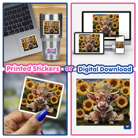 Baby Highland Cow Crown Sunflowers