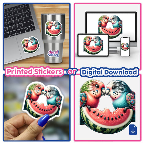 Two Parrots Sharing a Watermelon