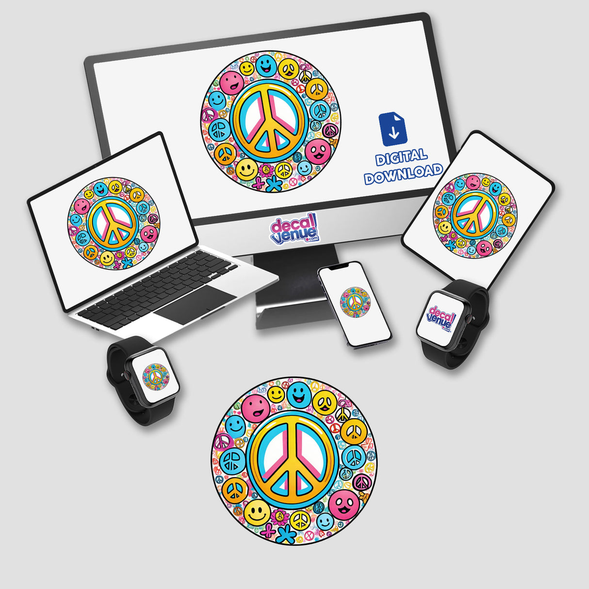 Peace sign and smiley faces