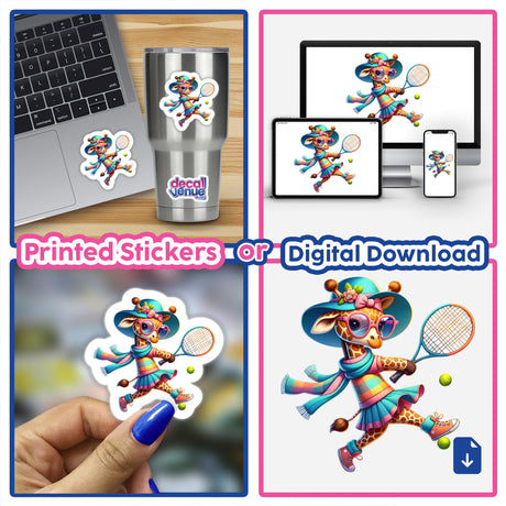 Stylish Giraffe Playing Tennis