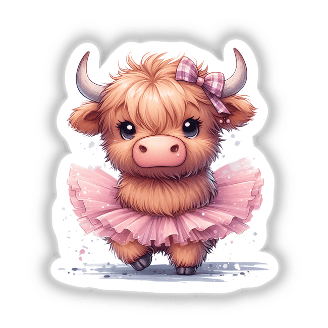 Adorable highland cow wearing a pink tutu digital artwork