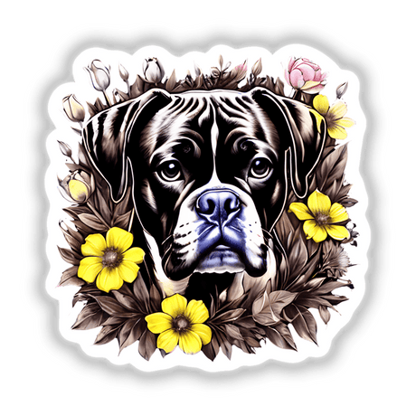 Boxer Dog Portrait Floral Accents PA51