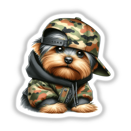 Yorkie in Camo Print Outfit I