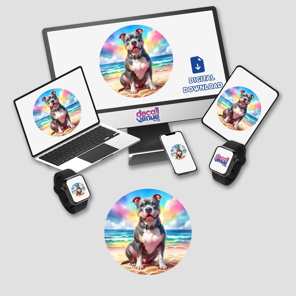 Colorful Beach Pitbull Dog