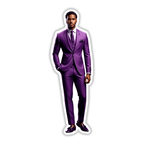 Handsome Male Model in a purple suit, ideal for digital art or vinyl stickers, showcasing modern aesthetics and versatility. Perfect for enhancing creative projects with captivating visuals.