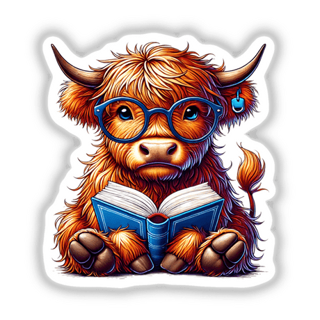 Highland Cow With Reading Glasses Open Book