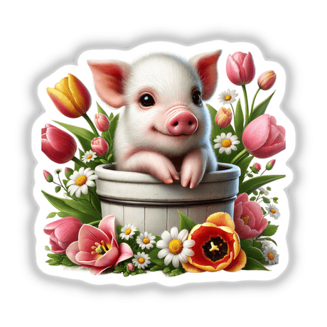 Pig Peeking Out of Flower Pot