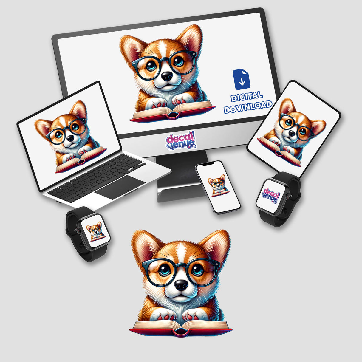 Corgi Dog With Reading Glasses Open Book