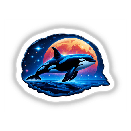 A Cute Magical Orca depicted as a whimsical, artistic whale in the ocean, available as stickers or digital artwork from Decal Venue.