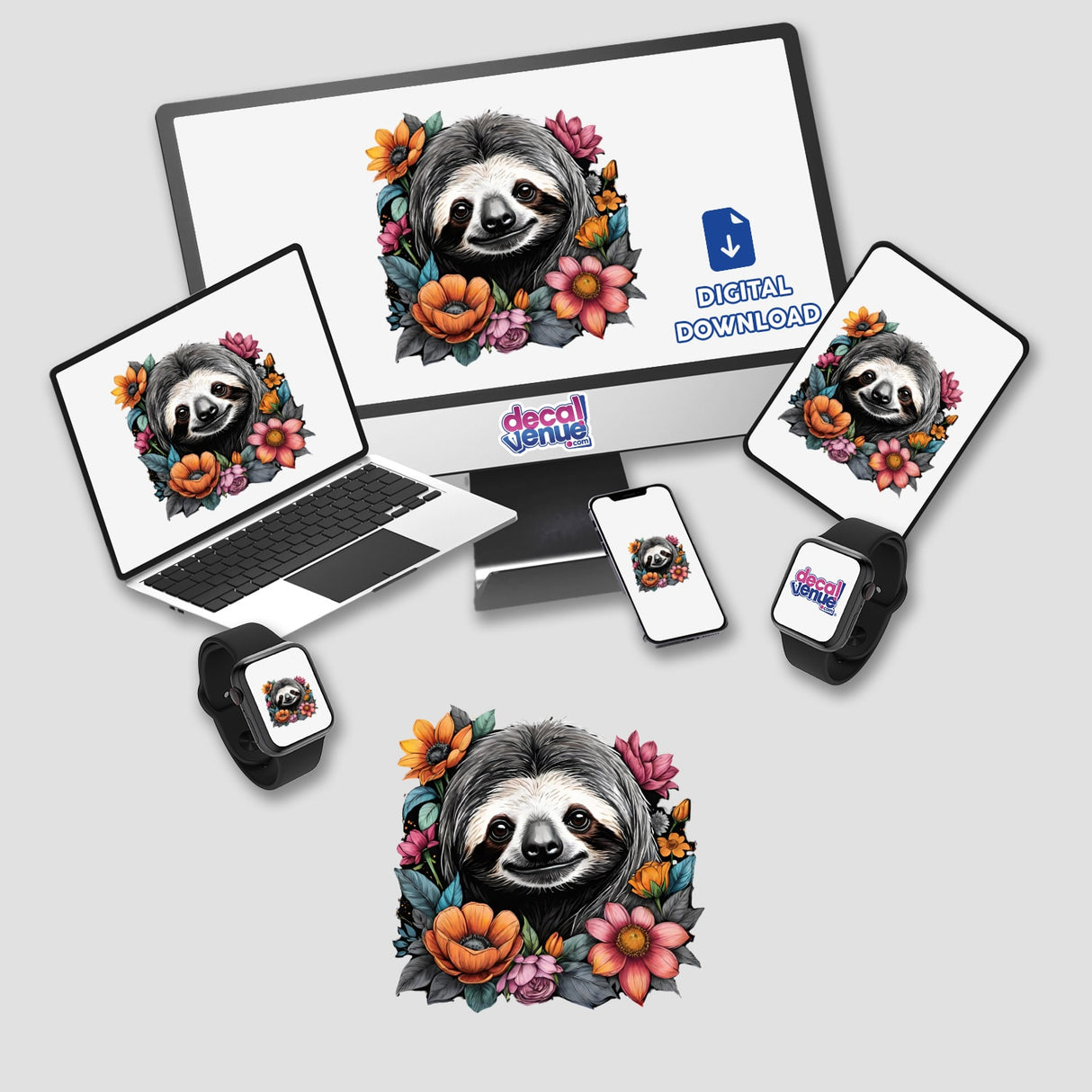 Sloth Portrait Floral Accents PA54