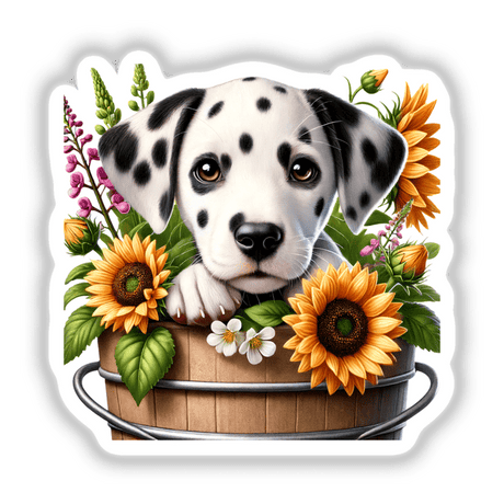 Dalmatian Dog Peeking Out of Flower Pot