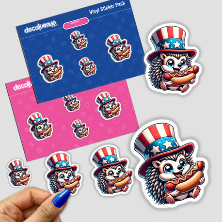 Hedgehog Wearing Uncle Sam Hat Eating a Hot Dog
