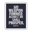 Isaiah 54:17 Bible Verse Clipart with No Weapon Formed Against Me in distressed font, available as stickers or digital artwork for commercial use.