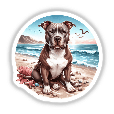 Pitbull Sitting on Beach