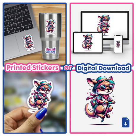 Stylish Kangaroo Jumping on Pogo Stick