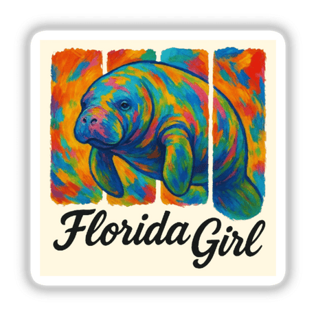Florida Girl Sticker or Clipart with Commercial Rights showcases a colorful manatee design, perfect for adding a unique touch to personal or commercial projects, available as stickers or digital artwork.