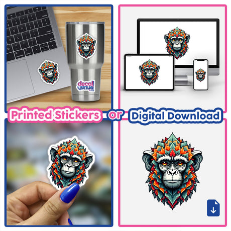 A Cool Monkey King featured as a colorful sticker collage, showcasing a vibrant cartoon monkey design. Available as both stickers and digital artwork from Decal Venue.