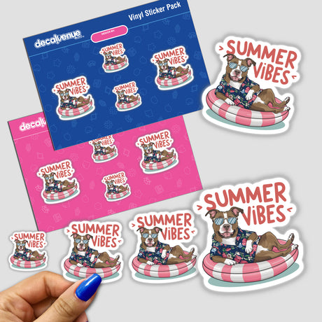 Summer Vibes Hawaiian Shirt Pitbull Dog Digital Artwork Stickers - Stylish canine in tropical attire against colorful backdrop, express your warm-weather spirit.