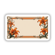 Aesthetic Floral Clipart Label featuring a rectangular frame with detailed orange flowers, perfect for adding quotes. Available as stickers or digital artwork, ideal for commercial use.