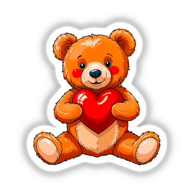 Cute Valentine's Day Teddy Bear cartoon holding a heart, available as stickers or digital artwork from Decal Venue. Perfect for unique gifts or digital collections.