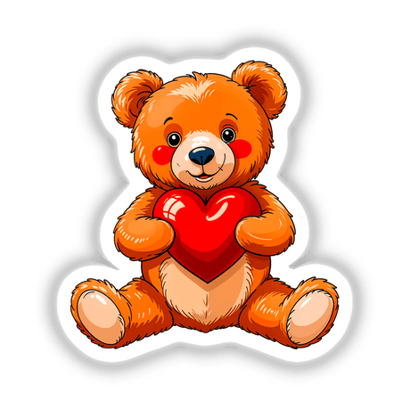 Cute Valentine's Day Teddy Bear cartoon holding a heart, available as stickers or digital artwork from Decal Venue. Perfect for unique gifts or digital collections.