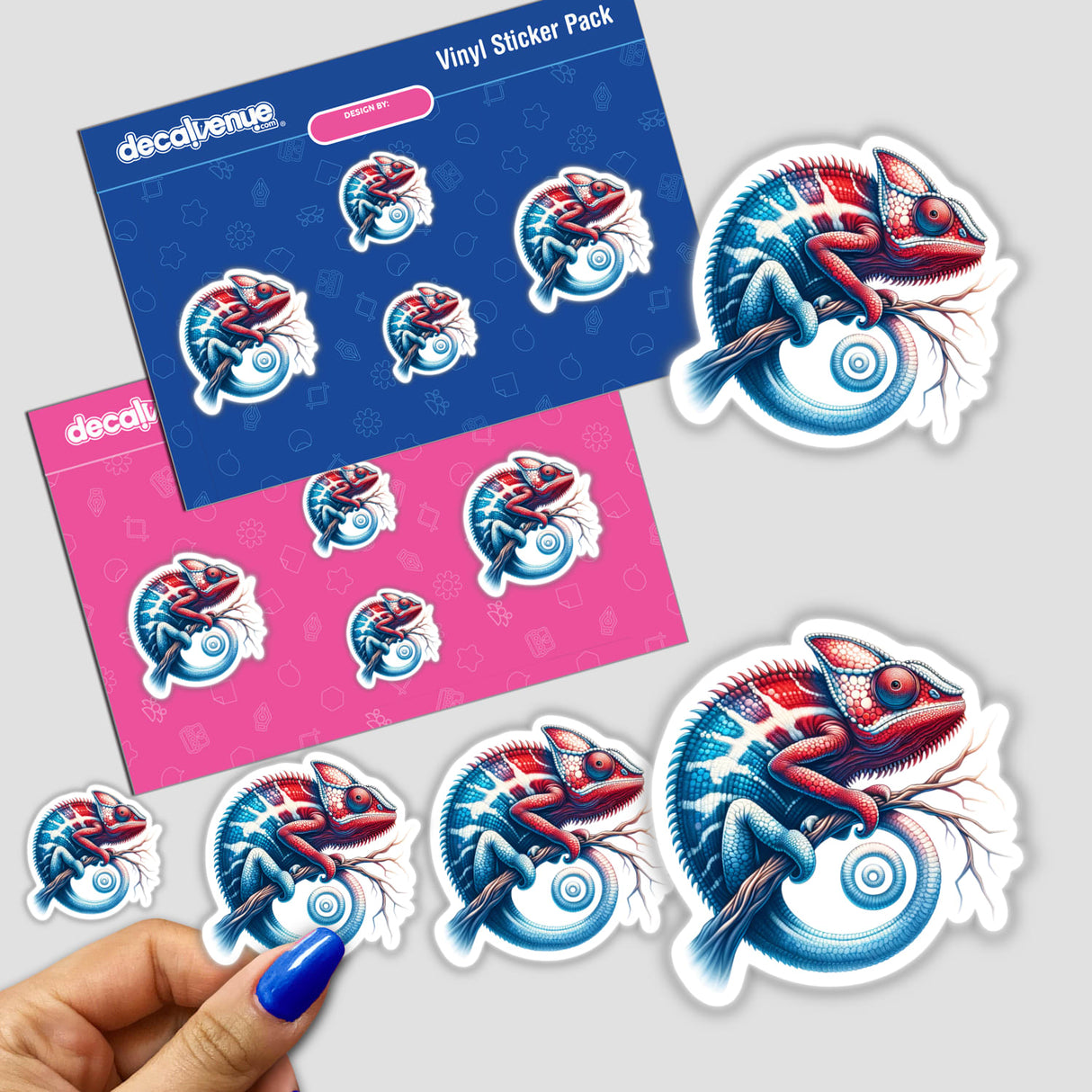 Chameleon on Branch Red White and Blue