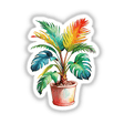 Palm Tree in Pot Sticker | Retro Design with Vintage Color Palette features a vibrant potted palm tree, ideal for adding a unique, nostalgic touch to any space. Available as stickers or digital artwork.