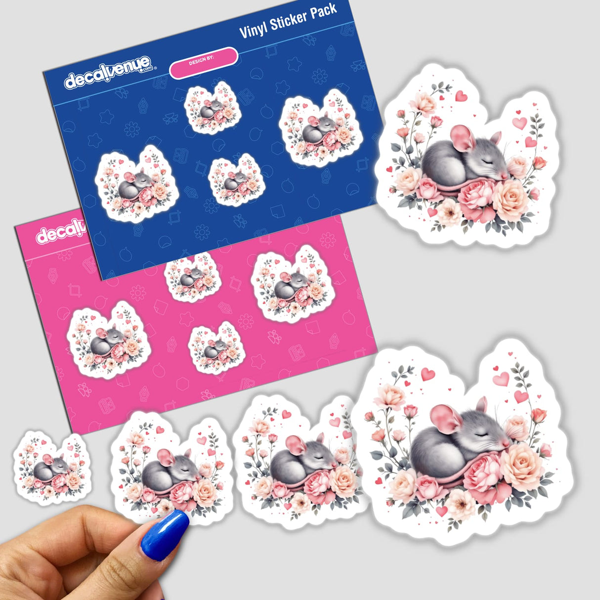 Sleeping Mouse with Roses and Hearts sticker, featuring a cute mouse surrounded by delicate roses and whimsical hearts, embodying charm and warmth perfect for personalizing spaces.