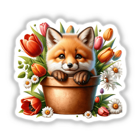 Fox Peeking Out of Flower Pot