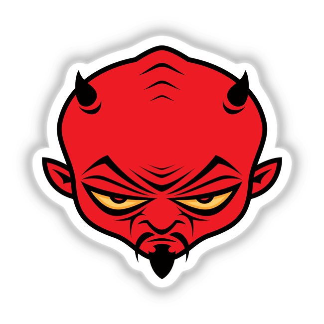 Devil Dude sticker featuring a cartoonish red face with horns and yellow eyes, available as part of a sticker pack or individually.
