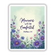 Fauvist Spring Pansy “Mourners Will Be Comforted” Matthew 5:4 Sticker or Clipart, featuring a vibrant purple flower with an orange center, accompanied by elegantly handwritten text.